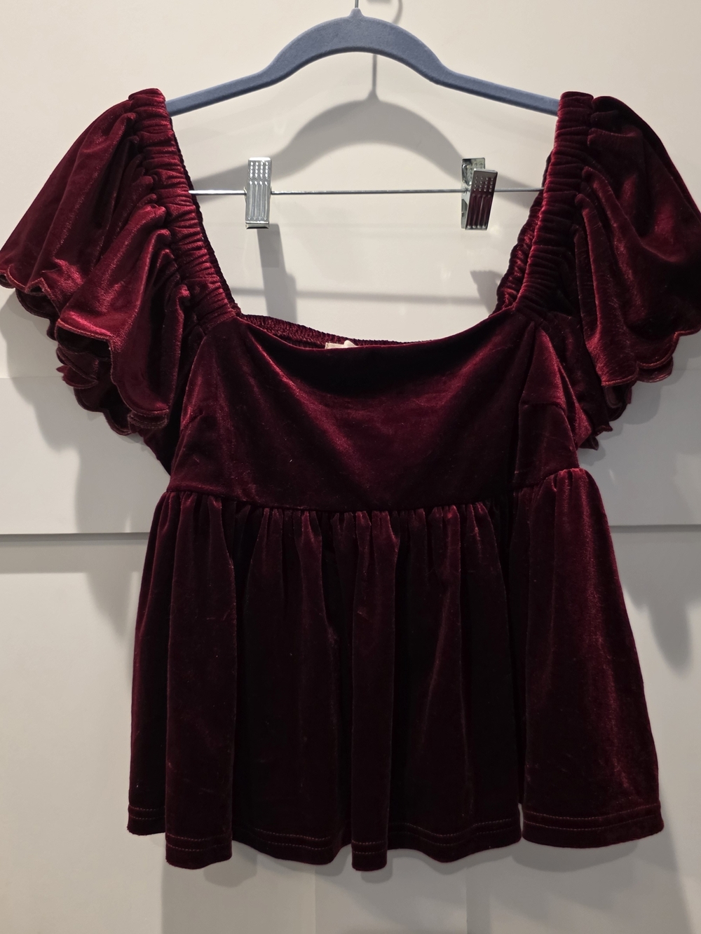 Altar'd State Womens Renaissance Coquette Romantic Velvet Peplum Top Maroon Boho